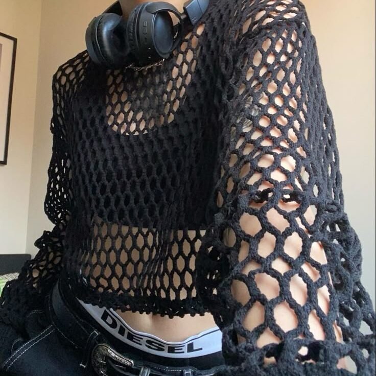 mesh crochet top grunge
